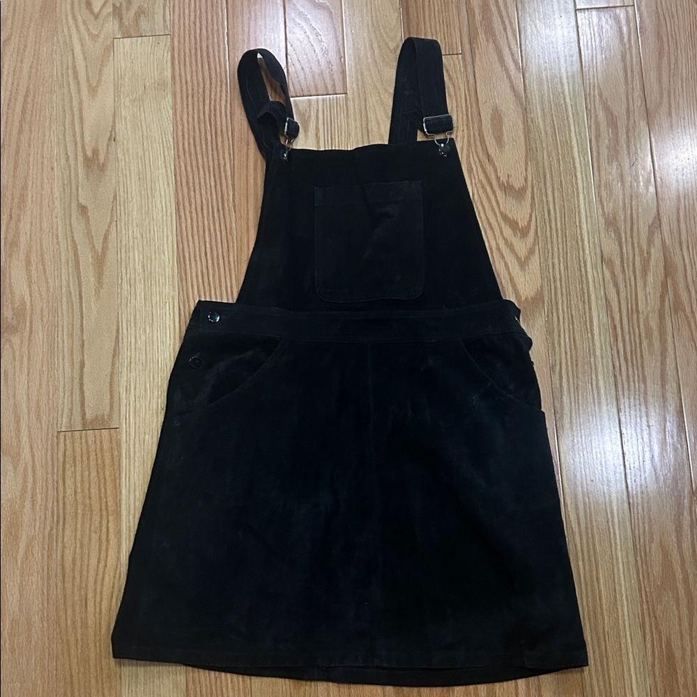 Vintage Parallel Black Suede Overall Dress